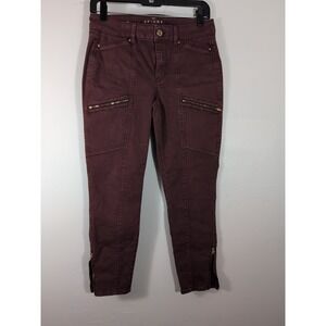 White House Black Market Jeans 4 Maroon Skinny Cropped Mid Rise Ankle Zip Womens